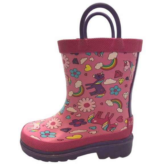 Lily and Dan Rain Boots Snow Unicorn Pink Rubber Pull Handles Little Girls 5 6 - Picture 9 of 9